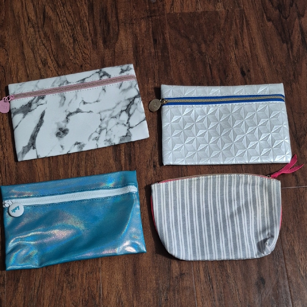 ipsy Marble, Silver, Blue, and Striped Pouches Set
